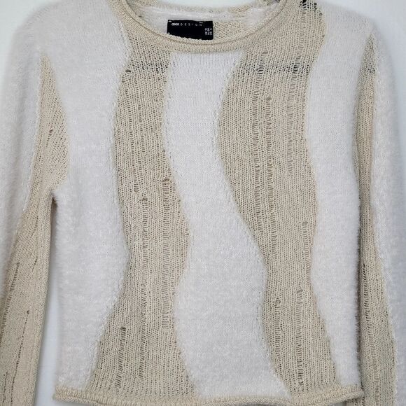ASOS Knit Sheer Fuzzy Wavy Crop Sweater Size 6 - Picture 2 of 9